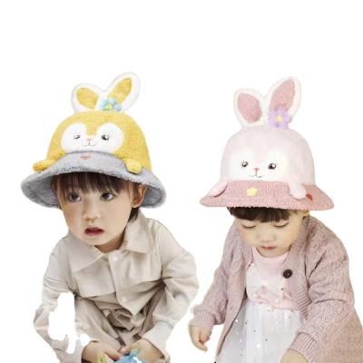 China Korean children's hat cute bucket hat autumn and winter new rabbit rabbit lamb fleece lined wool keep warm baby hat for sale