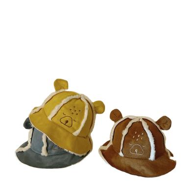 China Autumn And Winter Bear Hearing Protection Baby Winter Warm Hat Cute Infant Suede Bucket Ears Casual Children Hat for sale