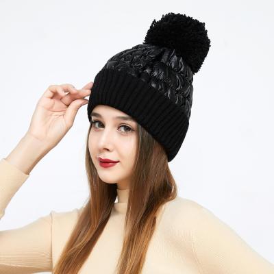 China 2021 COMMON New Style Bottom Hats For Women Winter All-matching Warm Knitted Ladies Cover Big Ball Fashion Beanie Hats for sale