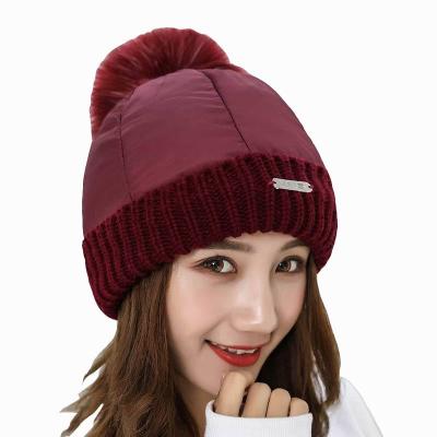 China COMMON Women's Winter Hat High Quality Fashion Keep Warm Female Down Hat Ear Protection Plus Velvet Thickened Lady Knitted Fur Ball Cap for sale