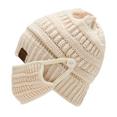 China Short mask hat the same style marking warm thickening no more ball warm hats more down knitted hat ponytail fur no for sale