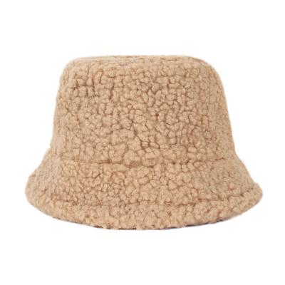 China Women's Character Lambswool Bucket Hat Small Solid Color Light Panel Autumn And Winter Plush Couples Cute Warm Bucket Hat for sale