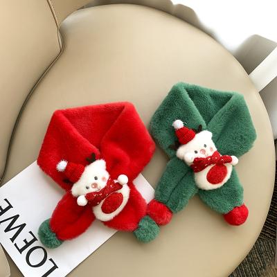 China Red Green Snowman Children's Scarf Christmas Baby Down Scarf Japan and South Korea ZG Soft Winter Children's Warm Fur Ball Cartoon Deer for sale