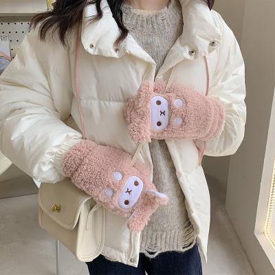 China ZG Student Winter Fashion Simple Cartoon Gloves Cute Halter Gloves Cold Protective Fleece Thickened Warm Plush Finger Women Gloves for sale