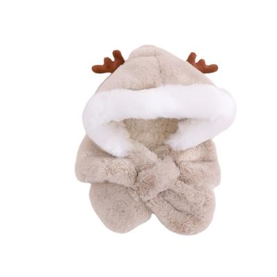 China New ZG Medium Winter Baby Antlers Hat Scarf All-in-one Thickened Warm Kids Cotton-padded Windproof Hood Plush Hat Boys And Girls for sale