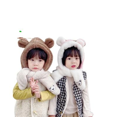 China Medium Modern Style Children's Hat Winter Warm Baby Scarf Integrated Boy Fleece Hearing Protection Hat Baby Scarf Windproof Hats for sale