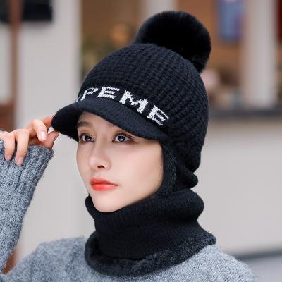 China Winter Knitted Hat Women's ZG Outdoor Warm Recycling Wool Scarf Sets Short Fashion Fleece Lined Thickened Windproof Hat For Lady for sale