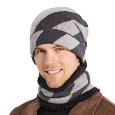 China ZG Short Men's Outdoor Hearing Hats Cold Proof Warm Winter Hat Knitted Scarf Sets Fashion Sleeve Cap for sale