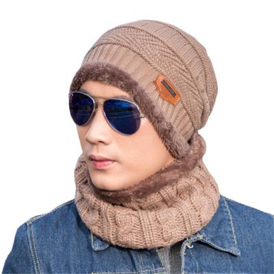 China COMMON Winter High Quality Men's Fleece Lined Hat Thickened Sweater Hat Scarf Two Piece Set Knitted Woolen Hat For Men for sale