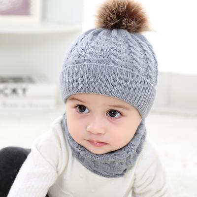 China Character ZG Winter Babies Hat Scarf Set Dropshipping Warm Solid Kids Pompom Hat Knitted Cotton Winter Wholesale Hat For Kids 3-2Y for sale