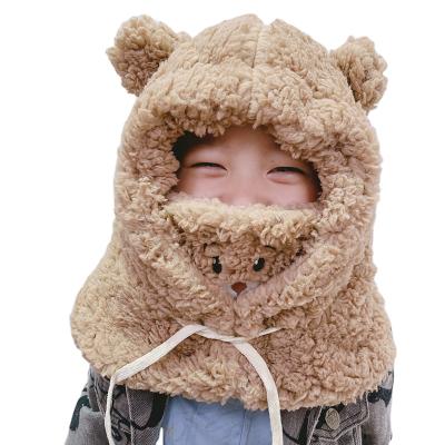 China ZG Middle Winter Kids Hats Korean Style Teddy Bear Cartoon Mask Scarf Hat Sets Fashion Hats Scarf Sets For Kids 3-7Years for sale