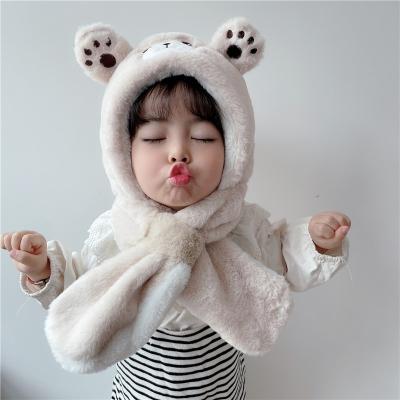 China ZG Medium Children's Hat Cartoon Bear Plush Hat Scarf Sets Winter Korean Style One-Piece Hat For Kids Baby Wholesale Hats for sale