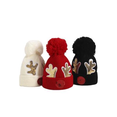 China JOINT Children's wool hat autumn and winter Christmas elk cute baby knitted big hat fur ball sleeve HAT for sale