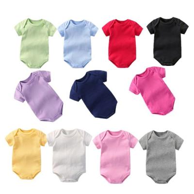 China 2021 New Arrive Summer Baby Clothing Baby Rompers Newborn Baby Onesie Cotton Baby Rompers Custom Made Plain Solid White Short Sleeve Onesie for sale