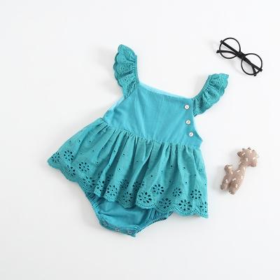 China Lovely Summer Sleeveless Baby Clothes Breathable Baby Girl Ruffle Romper Canvas Rompers for sale