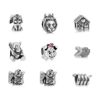 China Original Romantic Angel Lion Elephant Crystal Beads Fit Family Charms Silver Color Bracelet Bead For Women Jewelry Making for sale