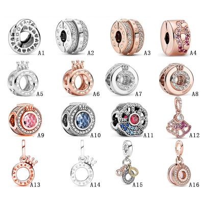 China New Series Romantic Fixed Clip Letter S925 Sterling Silver Fan Crown Hanging Bead For Pandora Bead Diy Accessories for sale