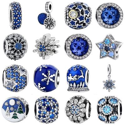 China Original Diy Romantic Summer Sky Ocean Blue Silver Shining Bead For Women Pandora Charms Silver Bracelet For for sale