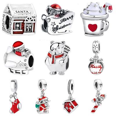 China Santa Hat House Charm Bead Diy Bracelet For Pandora Charms Sterling Silver Women Romantic Christmas Snowman for sale