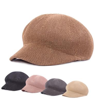 China Wide Straw Hollowed Front Hat Net Brim.Sun-proof 100% Paper Chat Women's Beret Sun Shade Solid Color Cool Octagonal Top Hat for sale