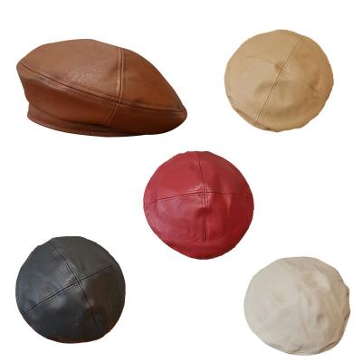 China Wholesale Price Female Korean Version PU Leather Beret Fashionable Waterproof British Painter Hat Adjustable Size Casual.Waterproof.Cozy Retro For Woman for sale