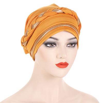 China Multicolor Color Splicing High Quality Multicolor Women's Sleep Hoods Braided Turban Short Muslim Pullover Hat for sale