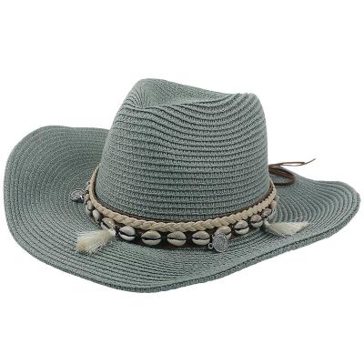 China New Fashion Cowboy Outlet Beach Straw Hat Adjustable Shell Tassel Decorative Sun Visor Jazz Ethnic Style Men Male Western Hat for sale