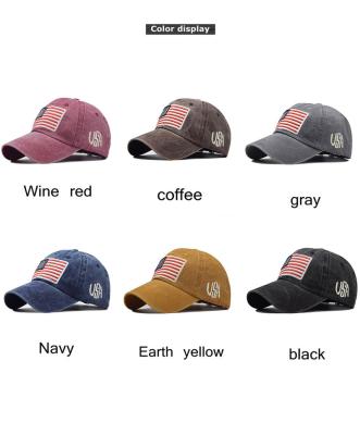 China COMMON High Quality Explosive Washed Old Alphabet Four Seasons American Flag Cotton Classic Hat Embroidery Baseball Cap for sale