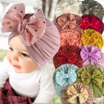 China Wholesale Soft Elasticity Brim.Sun-proof Summer Babies Sleep Cap Gold Polka Dot Bow Baby Toddler Solid Cute Hat High Quality Wide Color for sale