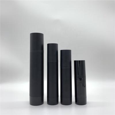 China Cosmetic Matte Frosted Black Airless Cosmetics Slim Makeup Jars And Bottles for sale