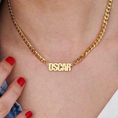 China CLASSIC Arabic Herringbone 18K Gold Plated Jewelry Stainless Steel Nameplate Character Personalized Custom Made Charms Name Necklace for sale