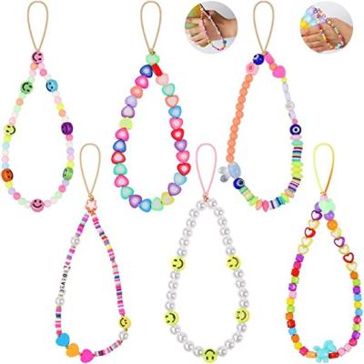 China 2021 Fashion Colorful Letter Beaded Heishi Jewelry Beads Aesthetic Holder Lanyard Bracelet Keychain Y2K Cell Phone Strap Chain Case Charm for sale