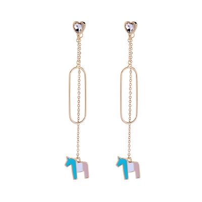 China ALLOY ed00578c Colorful Cute Creative Design Horse Animal Dangle Enamel Crystal Drop Long Pendant Earrings Detachable Gold for sale