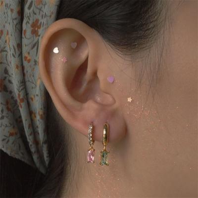 China Fashion Delicate Crystal Gem Dangle Gold Plated Huggies Valentines Day Fashion Earrings Trend 2022 for sale