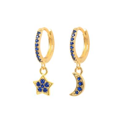 China CE0543 s925 CLASSIC Moon Star Earrings 18K Gold Plated Colorful Crystal Hoop Earrings 2022 Fashion For Women for sale