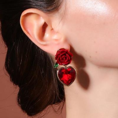 China ed00485a CLASSIC hot Ruby Love and Rose Top Shape Aretes Heart earrings for girlfriend fashion-jewelry for sale