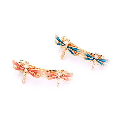 China ALLOY ts00278 Gold Plated Instagram Tender Two Enamel Dragonflies Charm Hair Clip Accessories Jewelry For Girl for sale