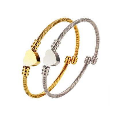 China S0227 2021 Cute Fashion Minimalist Slap Hart Shape Alloy Metal Women Designer Jewelry Bracelet For Women Personalized Simple Love for sale