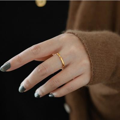 China 2021 New TRENDY Simple Crystal Diamond Minimalist Square Band 18K Gold Plated Stainless Steel Rings Women Stacking Stackable Jewelry for sale