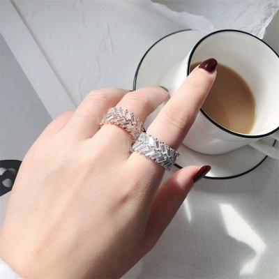 China New Handmade Luxury Adjustable Moissanite 925 Sterling Diamond Baguette Rings CLASSIC Gymnastics Bling Metal Fashion Jewelry D For Women for sale