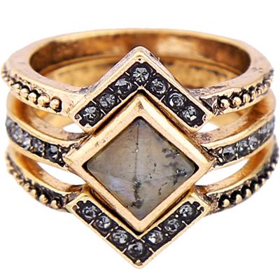 China Punk Crystal Geometric Ring Set, Factory Wholesale Women Gold ALLOY 4 Pcs Ring for sale