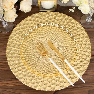 China Sustainable Wholesale Stylish Gold Charger Plastic Dishes For Restaurant for sale