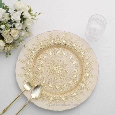 China Monaco Style Ornate Glass Charger Plates Sustainable Design Dinner Serving Trays for sale