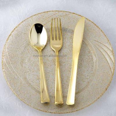 China Gold Classic Stainless Steel Flatware Stocked Metal Forks and Knives Customize To Wedding Flatware for sale