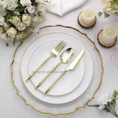 China Stocked European Style Gold Flatware With Column Roman Handle Stainless Steel Spoon Fork Knife Cutlery Royal Flatware Tableware for sale