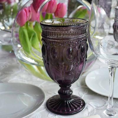 China Party Wedding Decoration Clear Amethyst Water Goblet Embossed Vintage Stiletto Wine Glasses Colorful for sale