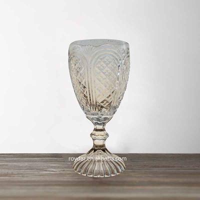 China Champagne Goblets Vintage Clear Amber Embossed Glass French Stiletto Glass for sale