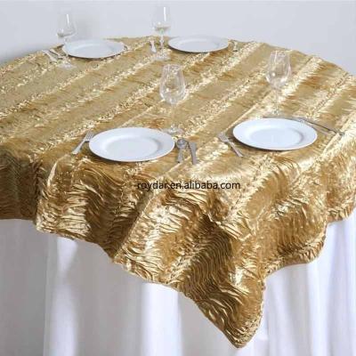 China Waterproof Elegant Round Satin Ribbon Waves Table Cover Wedding Cloth Table Cloth for sale