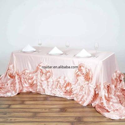 China Special waterproof rosette petal leaf tablecloths wedding hotel flower satin tablecloths for sale