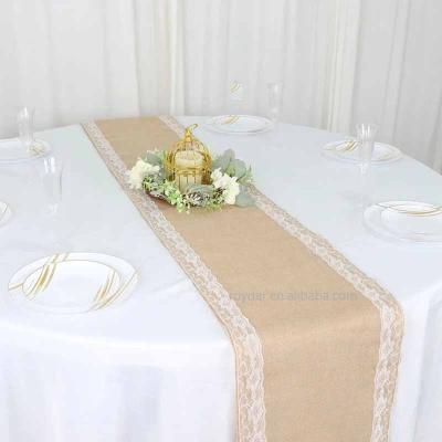 China Simple waterproof burlap table runner with lace trim handmade scandinavian wedding table runner for sale